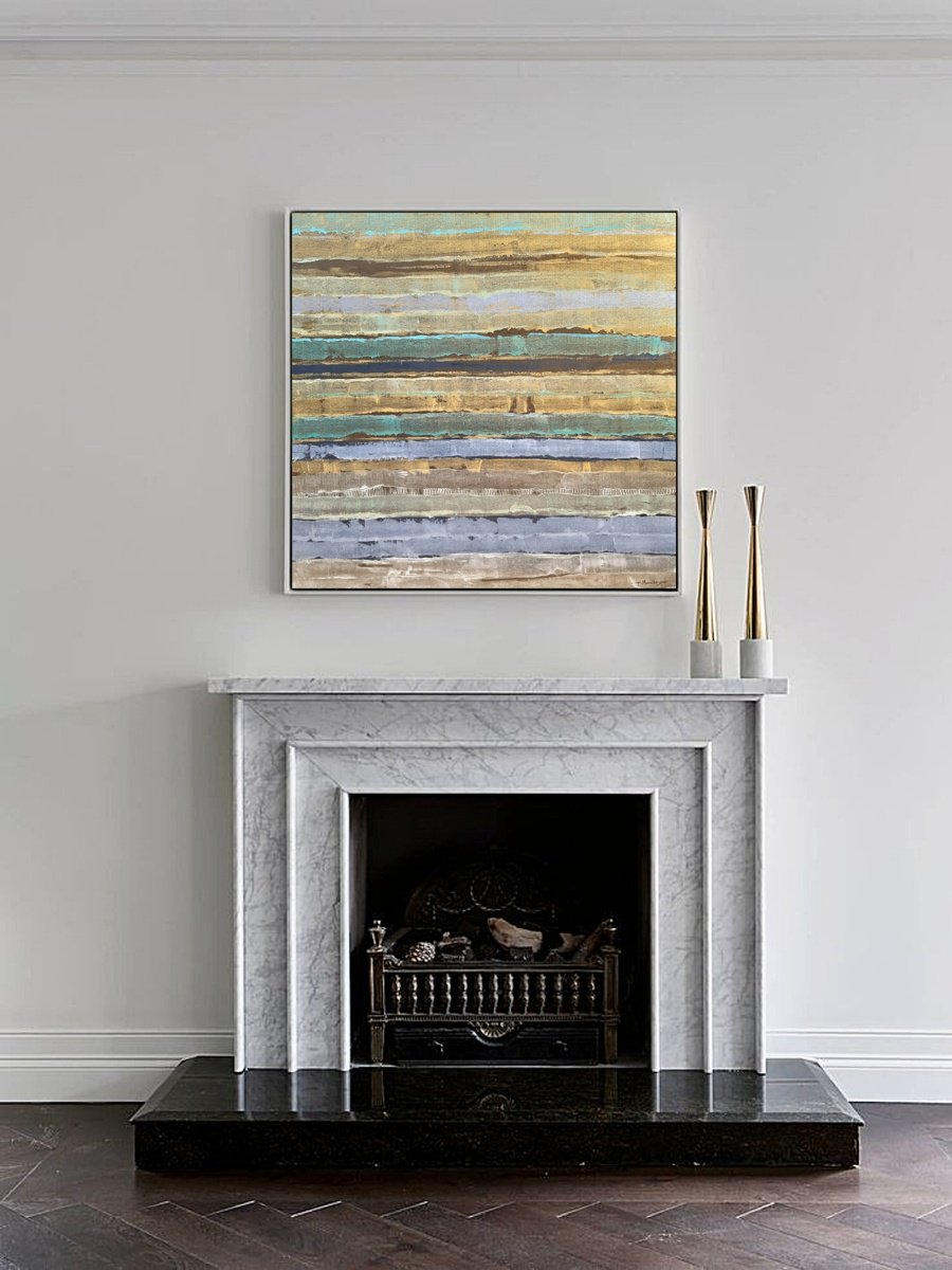 Abstract Acrylic Painting By Tigran Mamikonyan, 39 X 39", Golden Road Ii 100X100Cm, Original Artwork