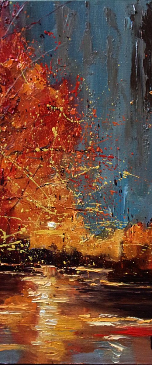 " THE MAGIC AUTUMN "  ABSTRACT original OIL painting  FALLpalette knife GIFT MODERN URBAN ART OFFICE ART DECOR HOME DECOR GIFT IDEA by Monika Luniak