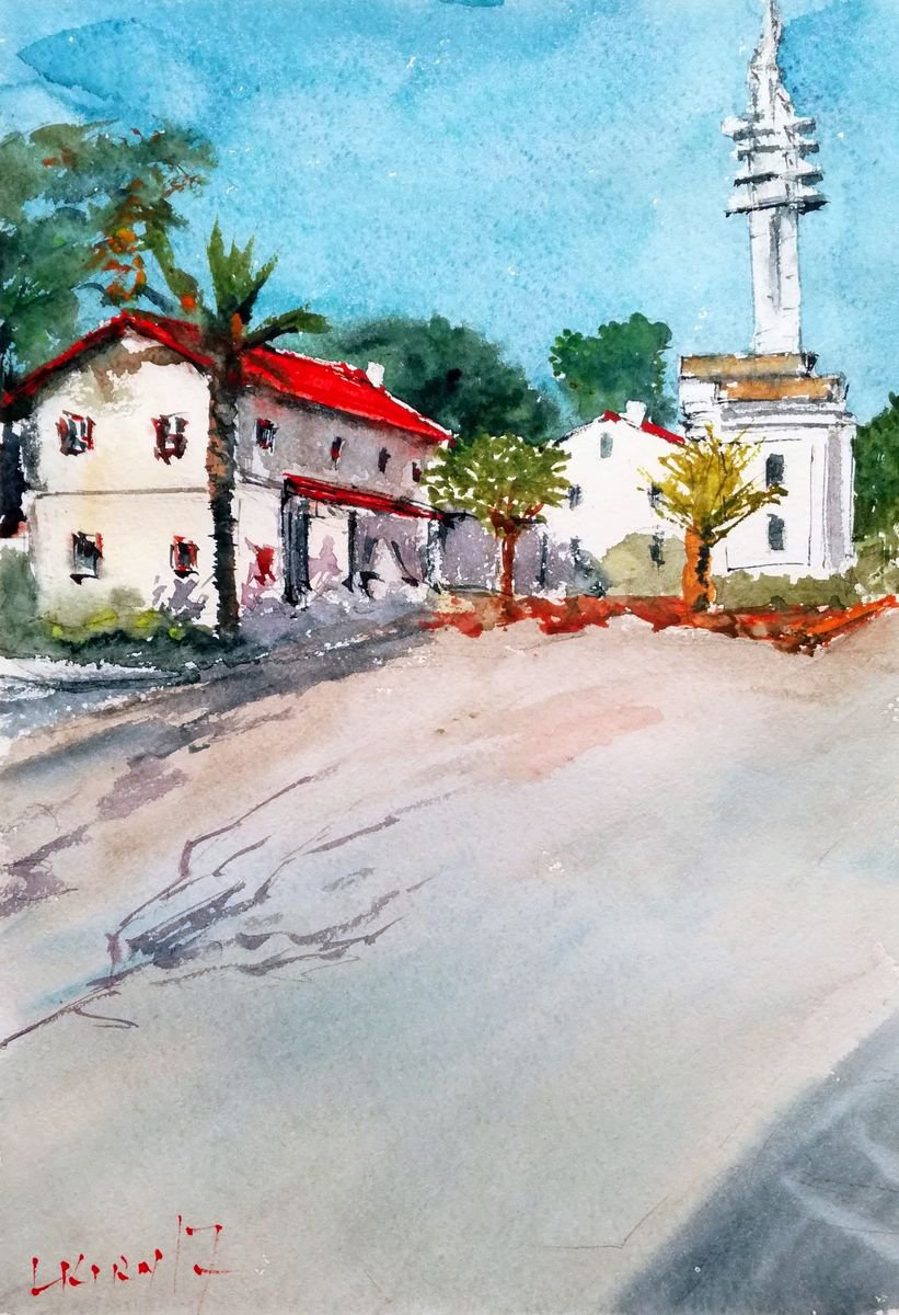 Impressionistic Cityscapes Watercolour By Leonid Kirnus, 11 X 17", Sarona Market, Original Artwork