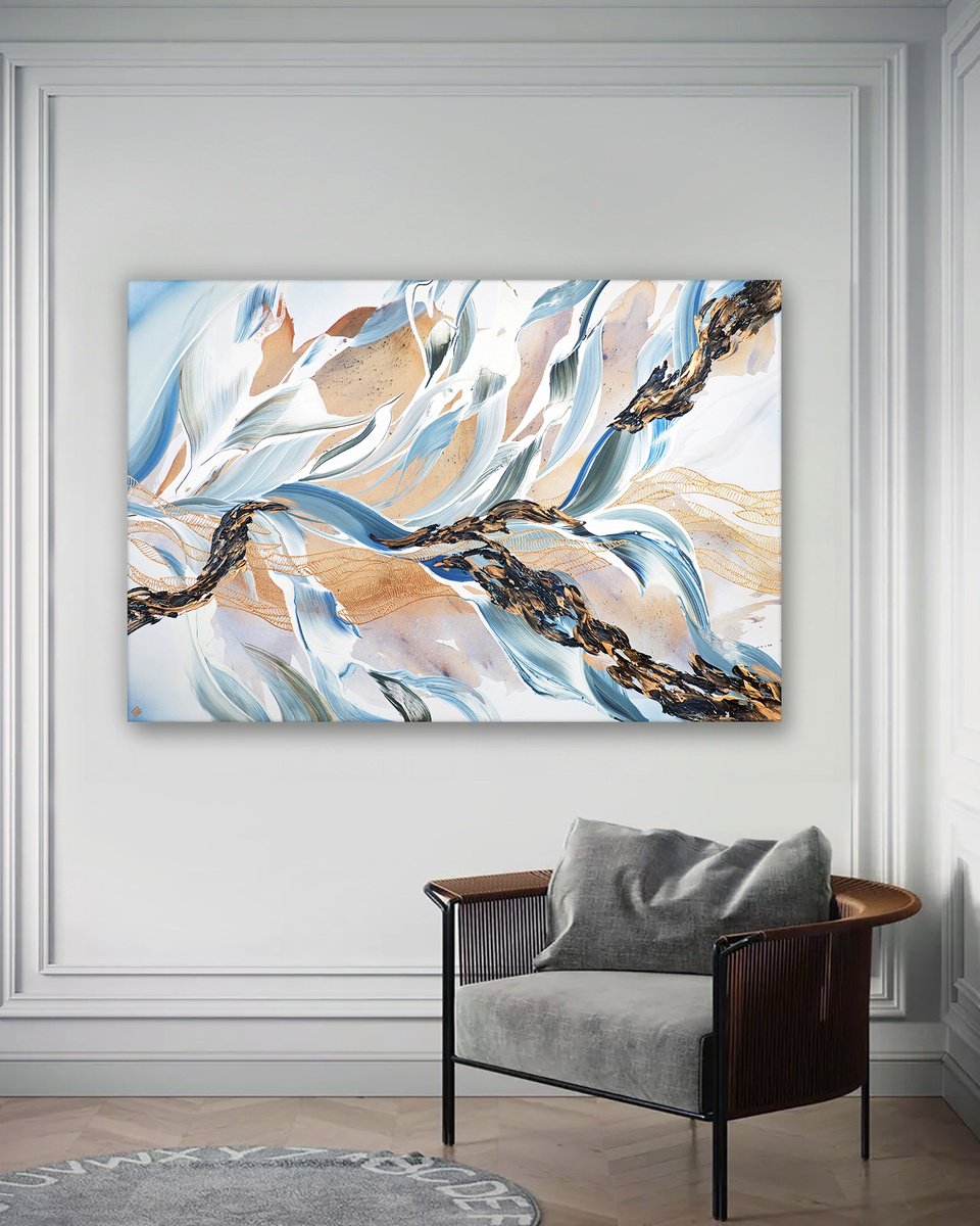 Abstract Acrylic Painting By Novi Lim, 60 X 40", Echoed Cadence Ii, Original Artwork