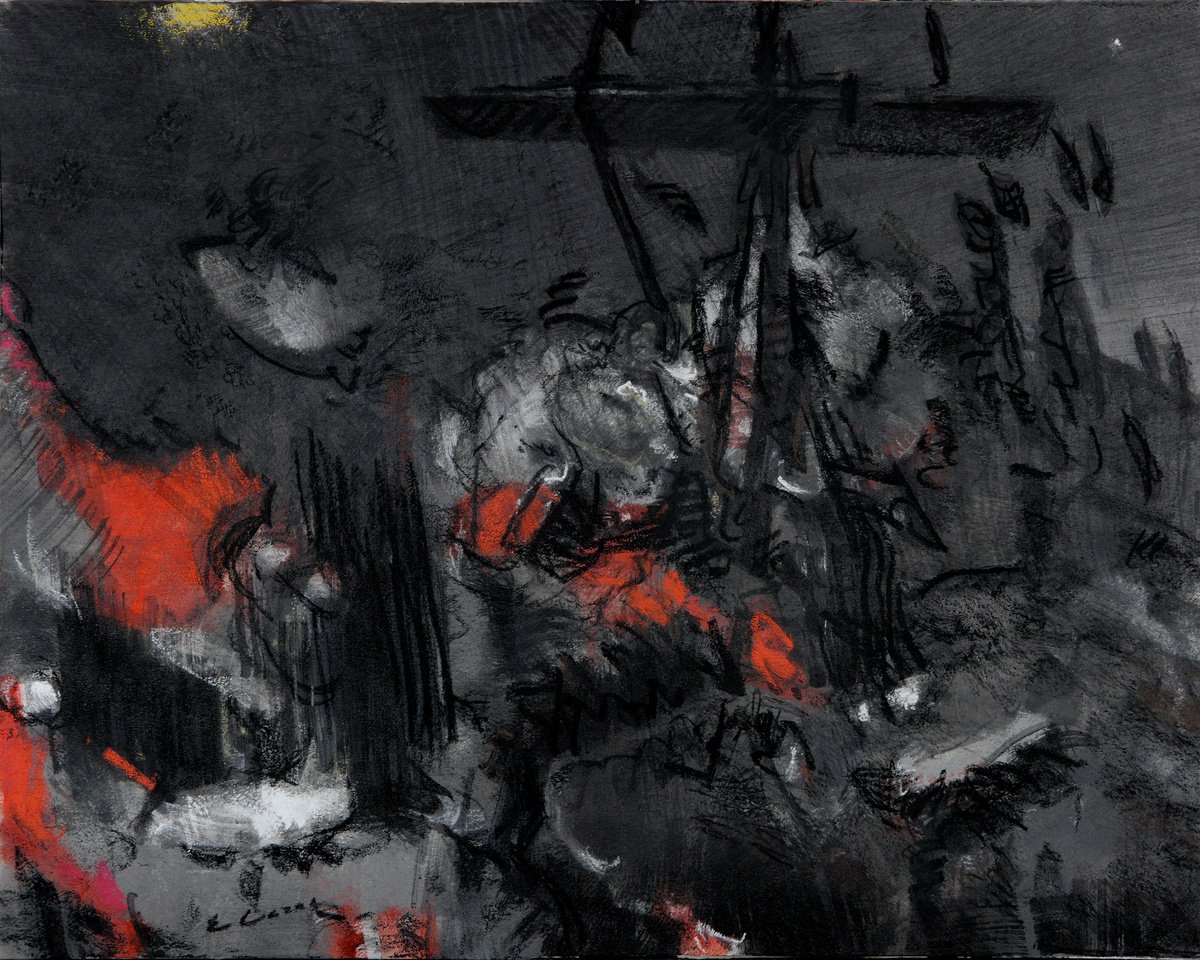 Expressive Abstract Charcoal Drawing By Eugene Segal, 25 X 20, Horribly, Original Artwork