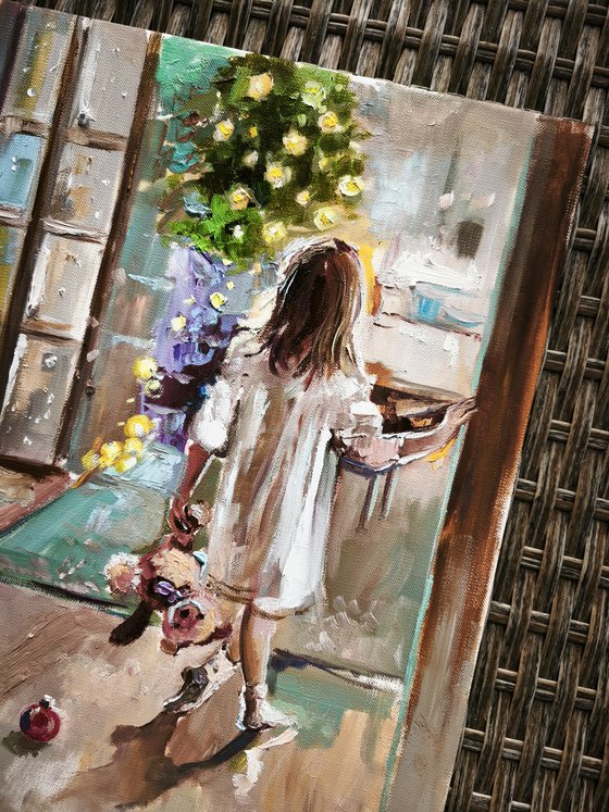 Christmas painting with girl