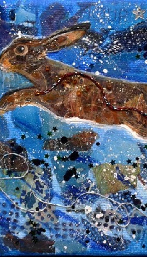 Hare leaping under the stars by Fiona Plaisted
