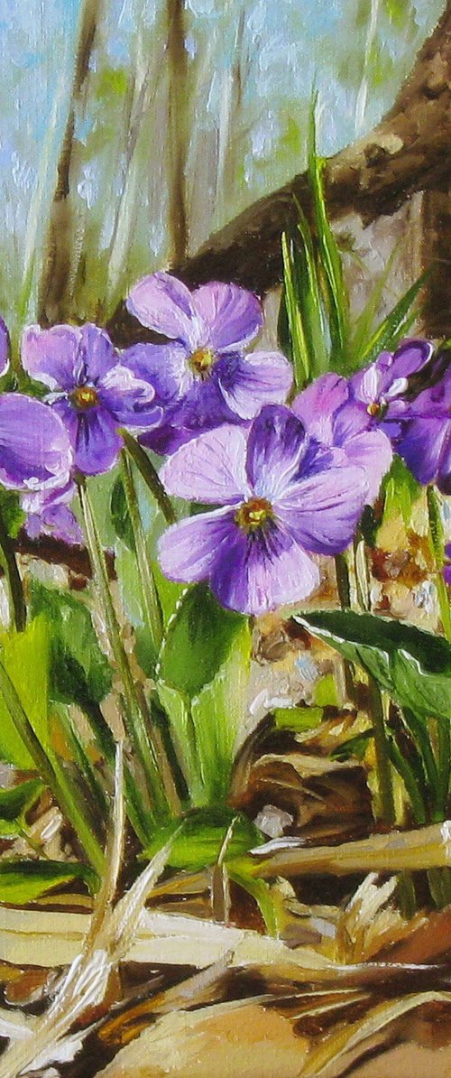 Sweet Violet in the Spring Forest, Woodland Scenery, Realistic Floral by Natalia Shaykina