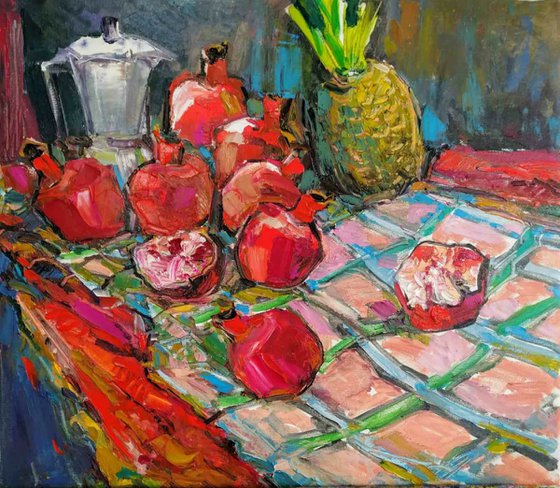 Pomegranates on the table