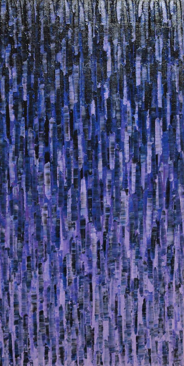 Abstract Acrylic Painting By Jonathan Pradillon, 16 X 31, Lilac Blue Matrix, Original Artwork