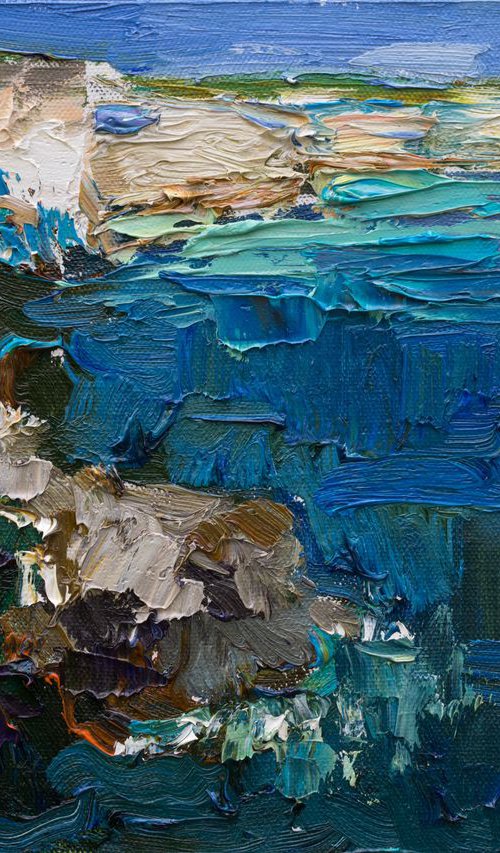 Rocky shore Original oil seascape painting by Anastasiia Valiulina