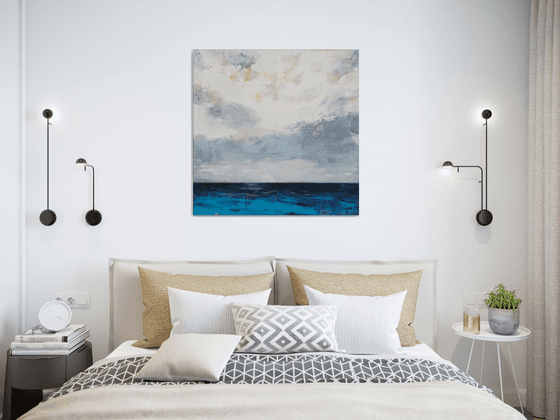 Blue Ocean 30x30" 76x76cm Contemporary Art by Bo Kravchenko