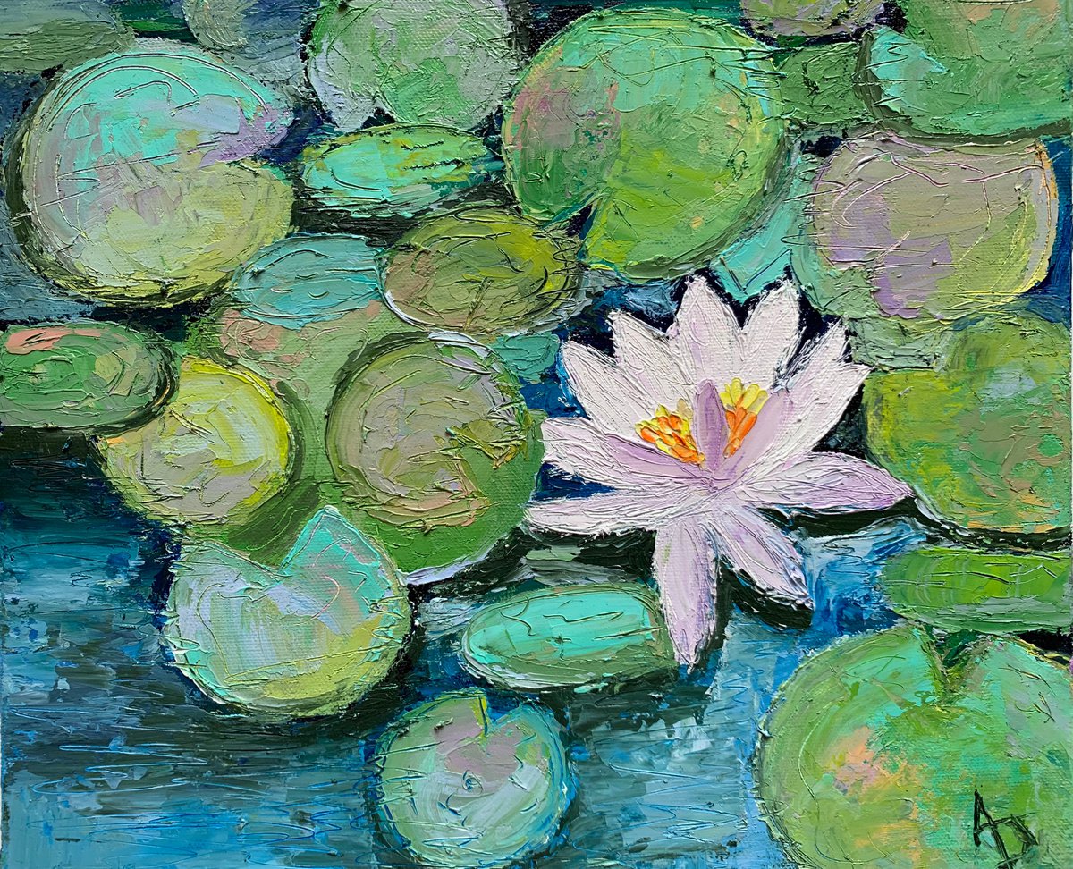 Expressive Botanical Oil Painting By Amita Dand, 10 X 8, White Lily, Original Artwork