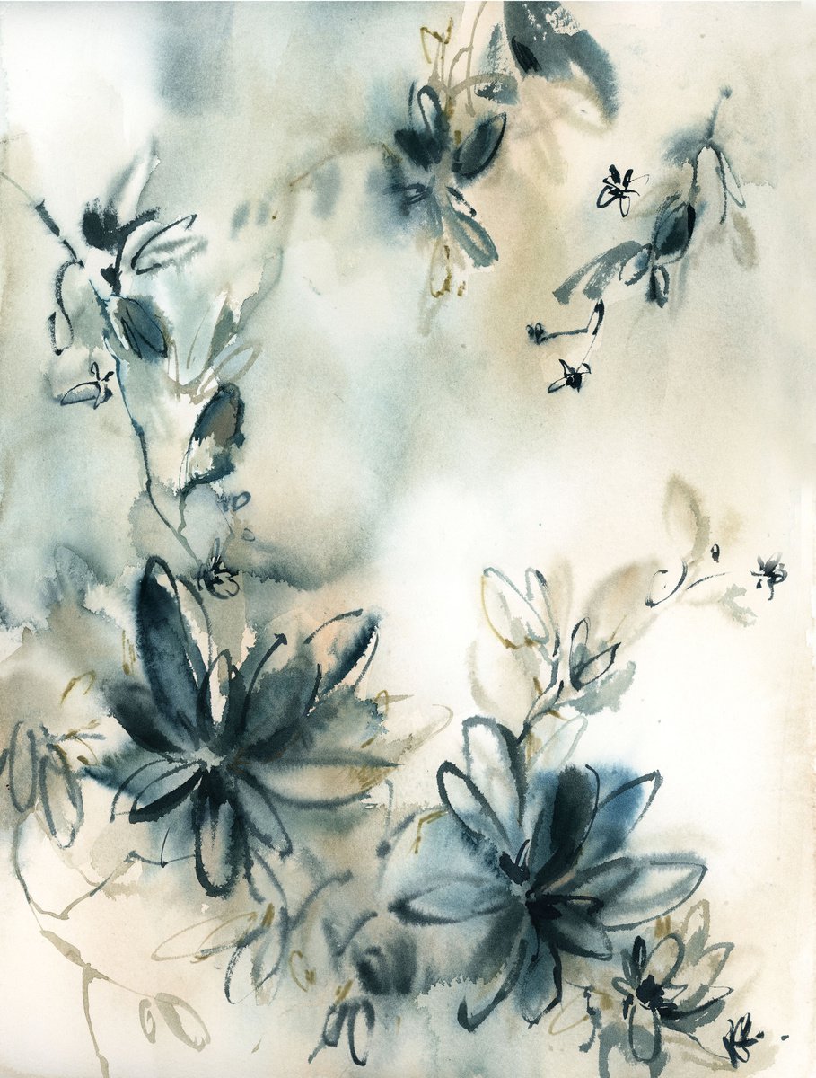 Abstract florals in teal by Sophie Rodionov
