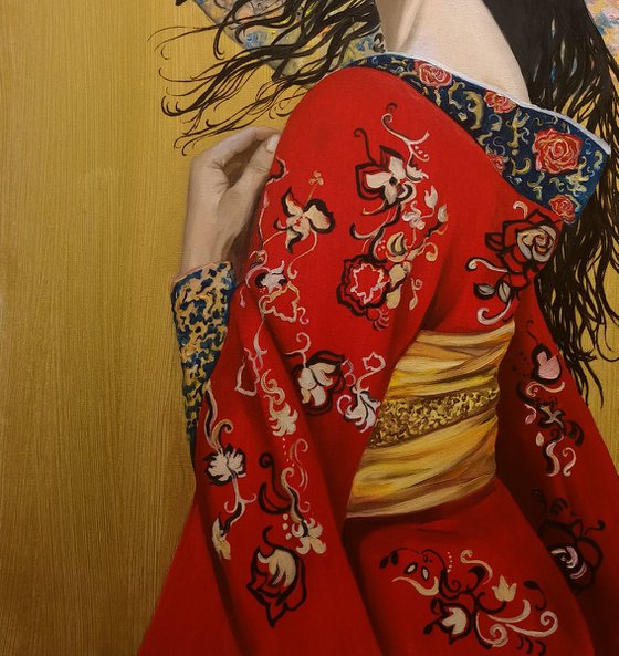 Geisha in a red kimono