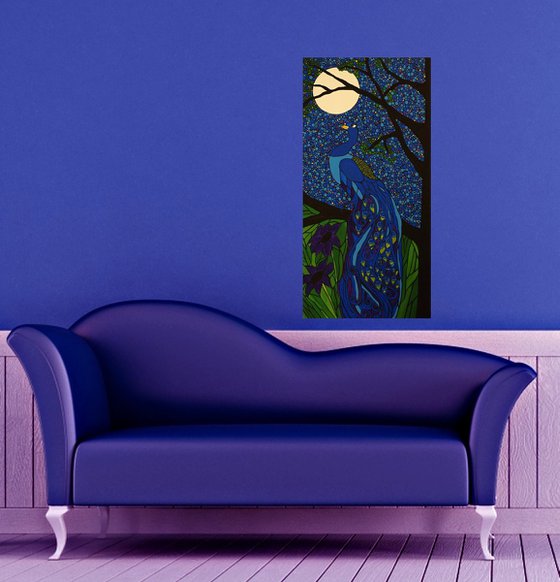 Peacock in  moonlight