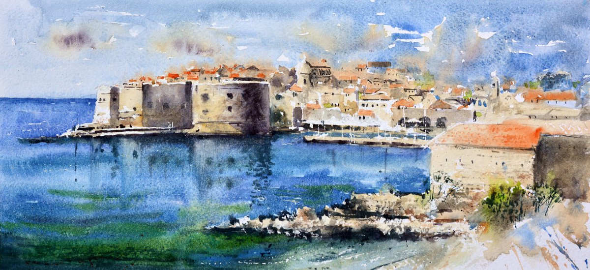 Dubrovnik Stari grad Panorama Dubrovnik 17x36cm 2022 by Nenad Koji? watercolorist