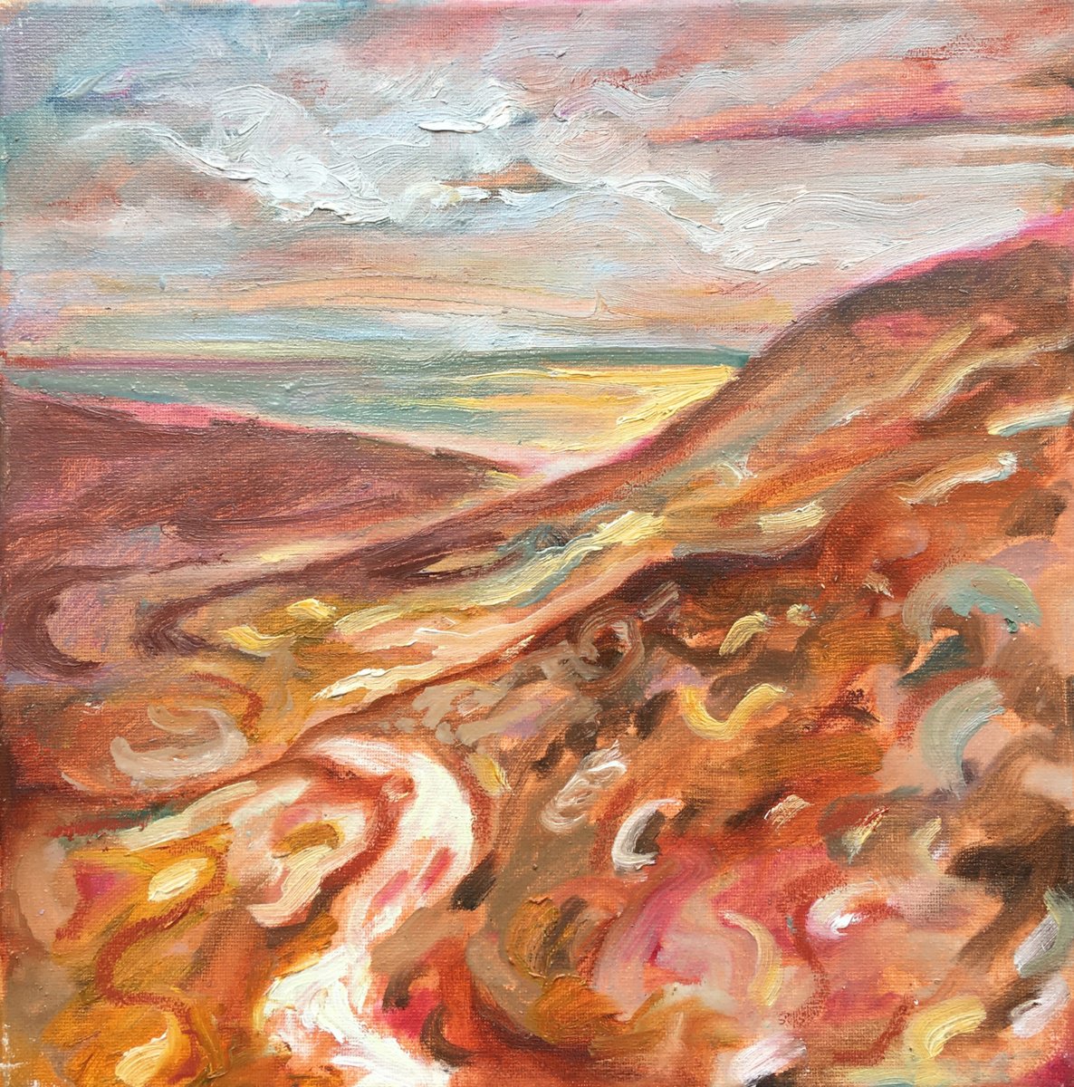 Impressionistic Landscape Oil Painting By Guy Pickford, 12 X 12, On & On, Original Artwork