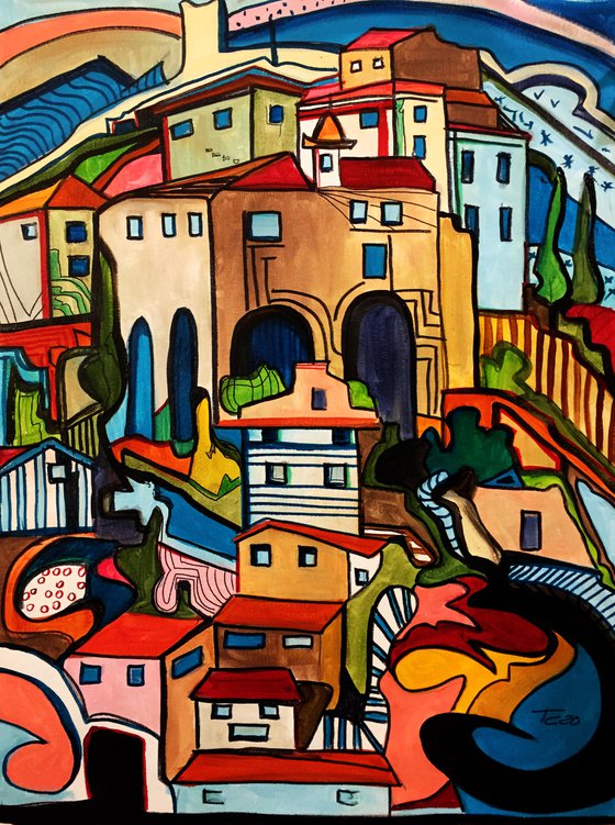 An italian landscape - original acrylic on canvas 50 x 65 cm / 20' x 25 inches / pop abstraction landscape