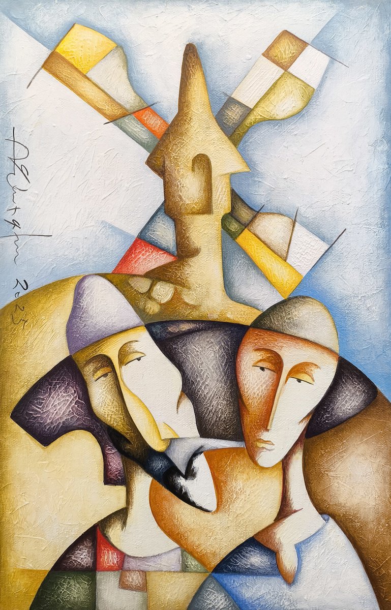 Naive Acrylic Painting , Don Quixote And Sancho By Sargis Zakarian, 12 X 20, Artwork For Sale On Artfinder