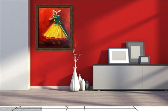 Indian Dancer  Kathak dancer ( Radha's joyful dance) 30"x 24"