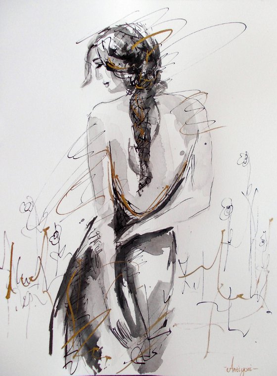 Woman   ink drawing series-Figurative drawing on paper