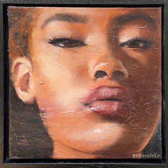 Feturi | beautiful black fashion model female woman face portrait oil painting on canvas fine art grunge free shipping