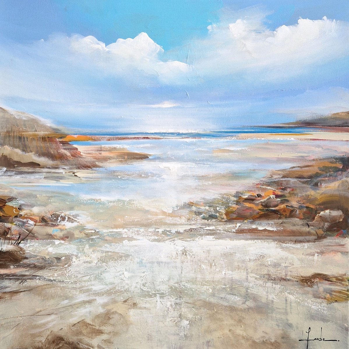 Impressionistic Landscape Acrylic Painting By Irina Laube, 31 X 31, From Sand To Sea, Original Artwork