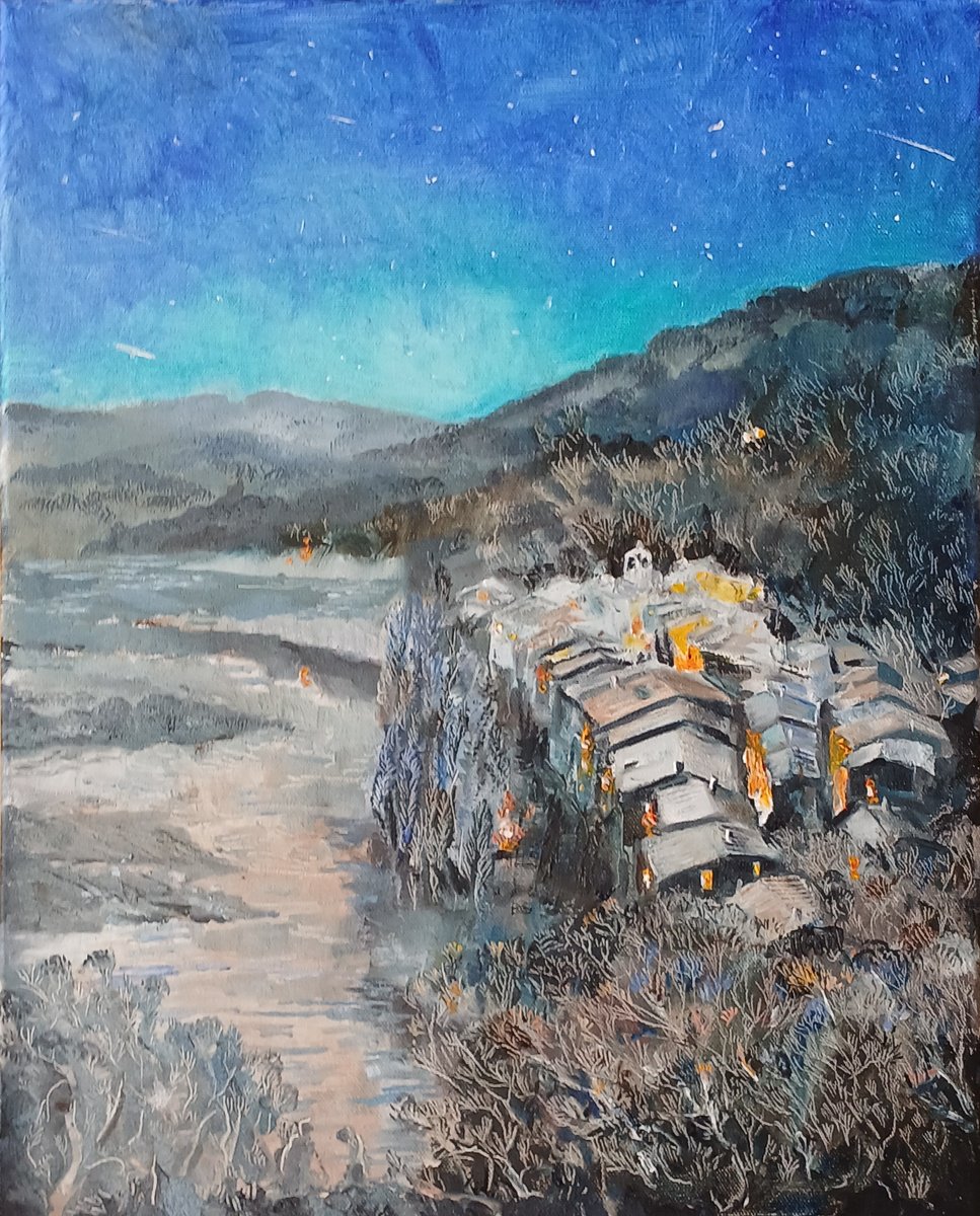 Impressionistic Landscape Oil Painting By Chris Walker, 15 X 18, Night By The Durance, Original Artwork