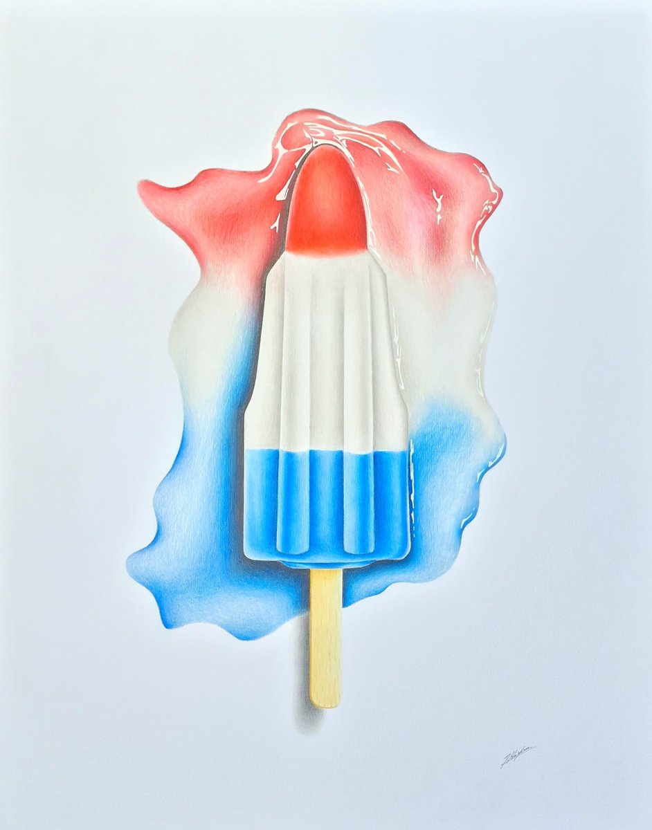 Urban And Pop Still Life Pencil Drawing By Daniel Shipton, 16 X 20, Melting Rocket Lolly, Original Artwork