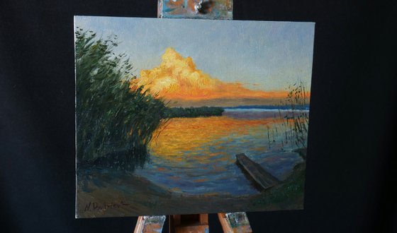 Behind The Cloud - original sunny landscape, painting
