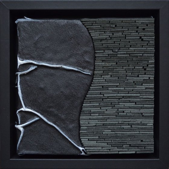 The Wall - Original Framed Leather Sculpture Relief Painting