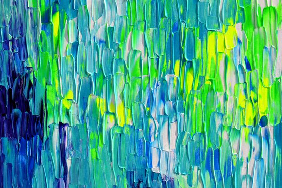 55x31.5'' Large Ready to Hang Blue Modern Relief Palette Knife Abstract Painting - XXXL Relief Blue