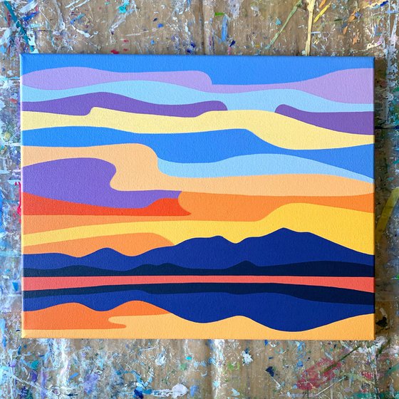 Sunset Over The Mountain Lake
