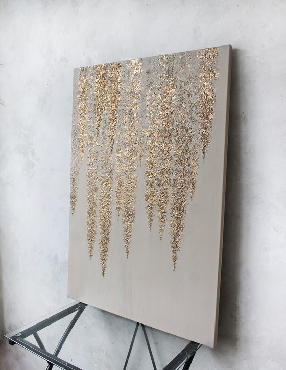"Gray Wisteria" Gold wisteria abstract art