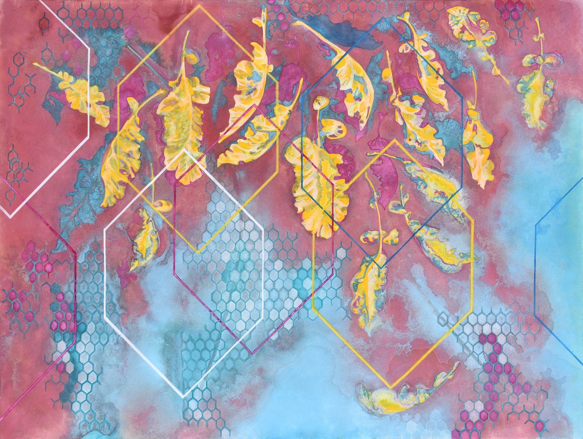 Abstract Landscape Painting By Milena Nicosia, 63 X 47", Nella Rete Dei Ricordi, Original Artwork