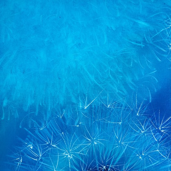 BLUE SPACE - Dandelions. Abstraction. Botanical. Pink. Indigo. Umbrella dandelions. Openwork. Macro flowers. Ultramarine.