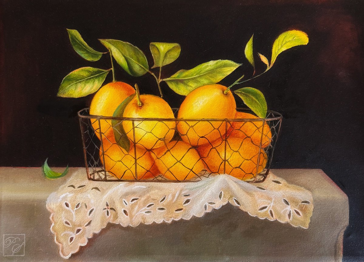 Photorealistic Oil Painting , Lemons And Lace By Priyanka Singh, 14 X 10, Artwork For Sale On Artfinder