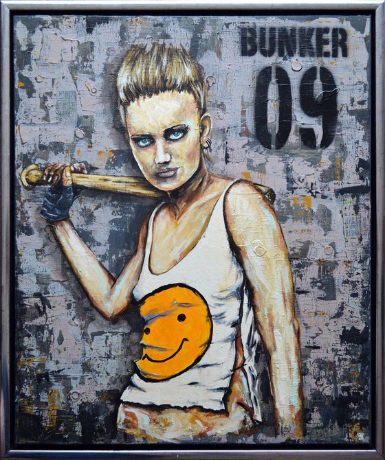 Punk Girl - Original Modern Portrait Painting Art on Canvas with Frame Ready To Hang