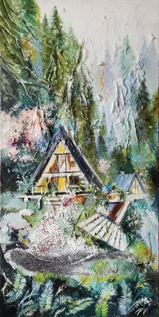 Forest House on canvas, oil painting