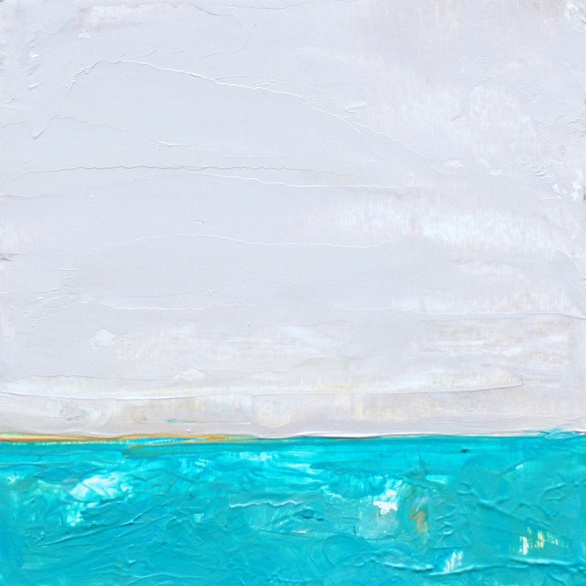 Abstract Oil Painting By Jelena B, 7 X 7, Teal And Haze 16X16Cm, Original Artwork