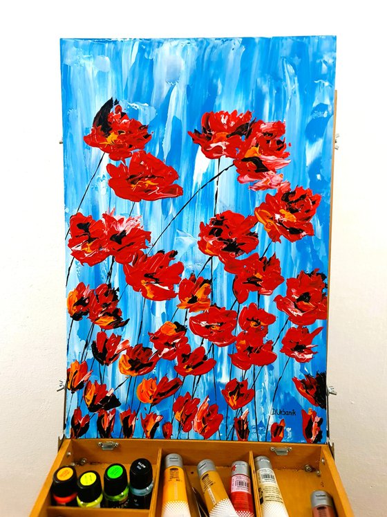 Poppies On Blue