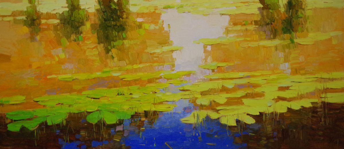 Water lilies - Autumn Palette Original oil Painting Handmade artwork One of a Kind Large S... by Vahe Yeremyan