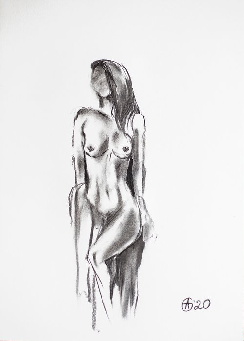 Nude in charcoal. 19. Black and white minimalistic female girl beauty body positive by Sasha Romm