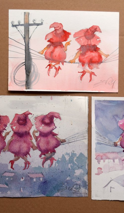 Little magic chat  3 pieces by Goran Žigolić Watercolors