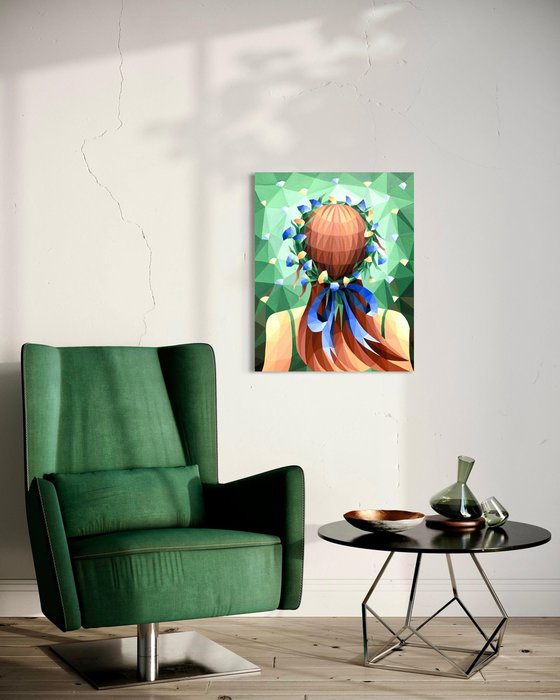 GIRL WITH FLORAL WREATH IN A FLOWER FIELD