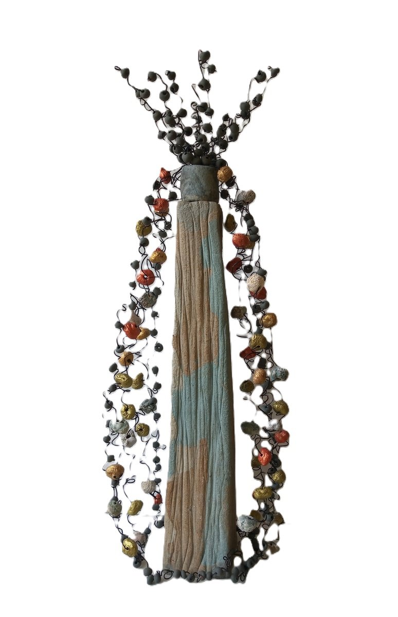 Botanical Clay Sculpture By Rossitza Trendafilova, 7 X 20", "Summertime", Original Artwork