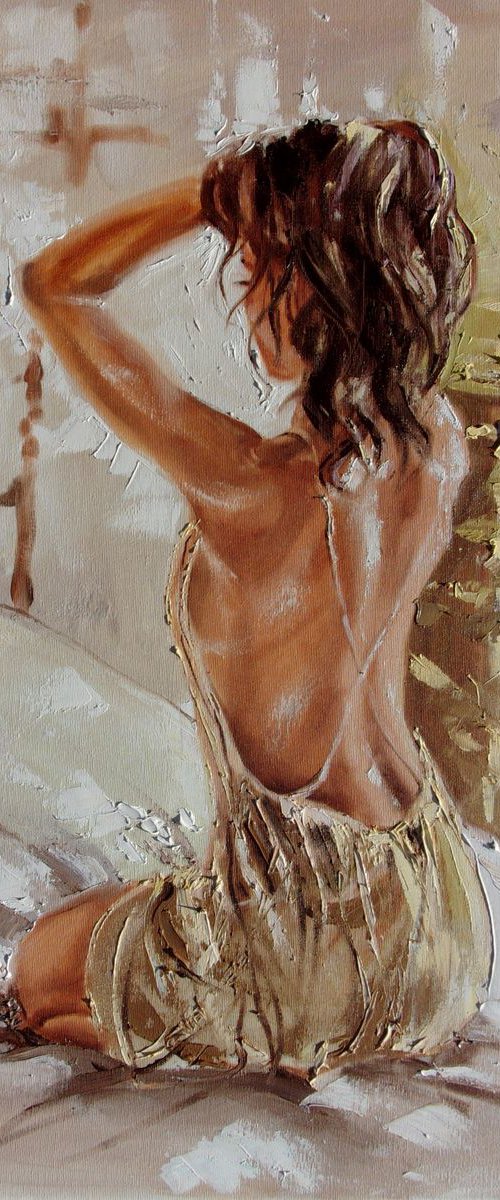 MONIKA LUNIAK " LIGHT IN THE ROOM II...  "- 70x50 window liGHt  ORIGINAL OIL PAINTING, GIFT, PALETTE KNIFE by Monika Luniak