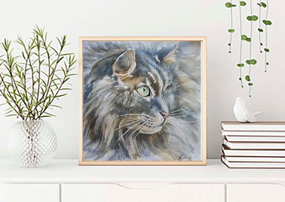 Original watercolor painting Cat, pet portraite, animal, pet sympathy, animal nursery, watercolor cat, wall art, wall decor, pat lover gift