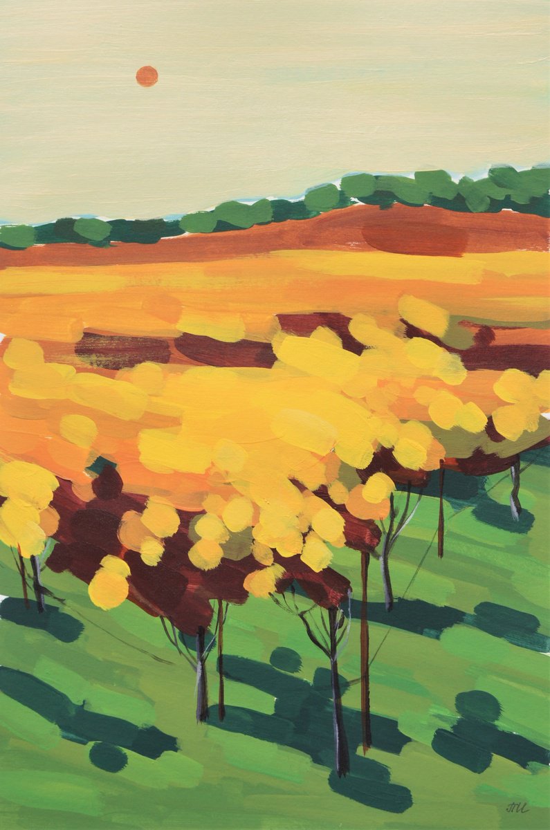 Impressionistic Landscape Acrylic Painting By Irina Plaksina, 8 X 13, Smell Of Wine, Original Artwork