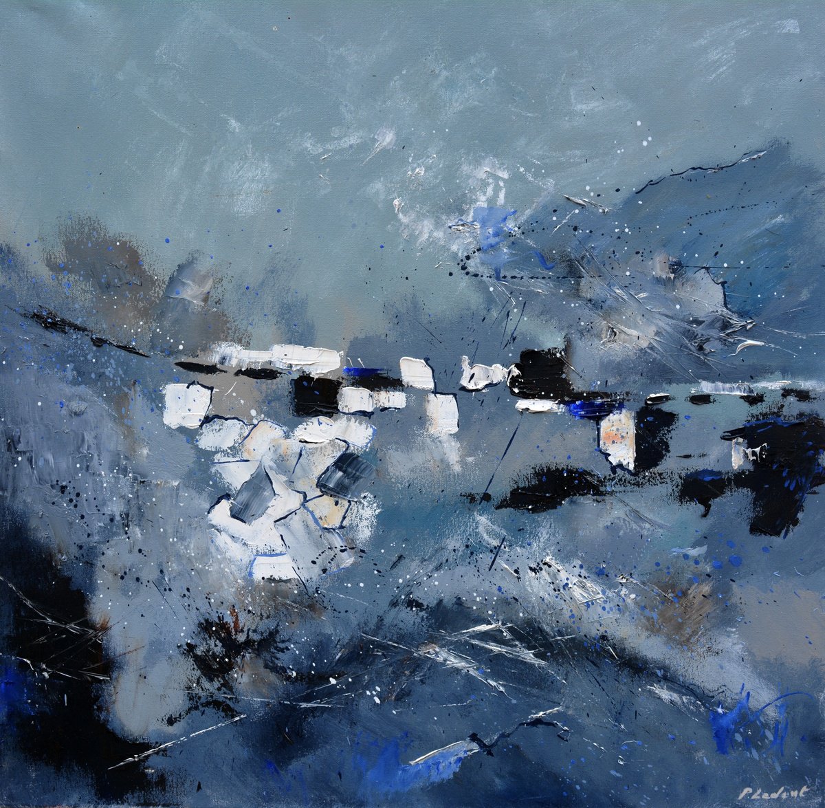 Abstract Oil Painting By Pol Henry Ledent, 28 X 28", Icebreaking Memory, Original Artwork