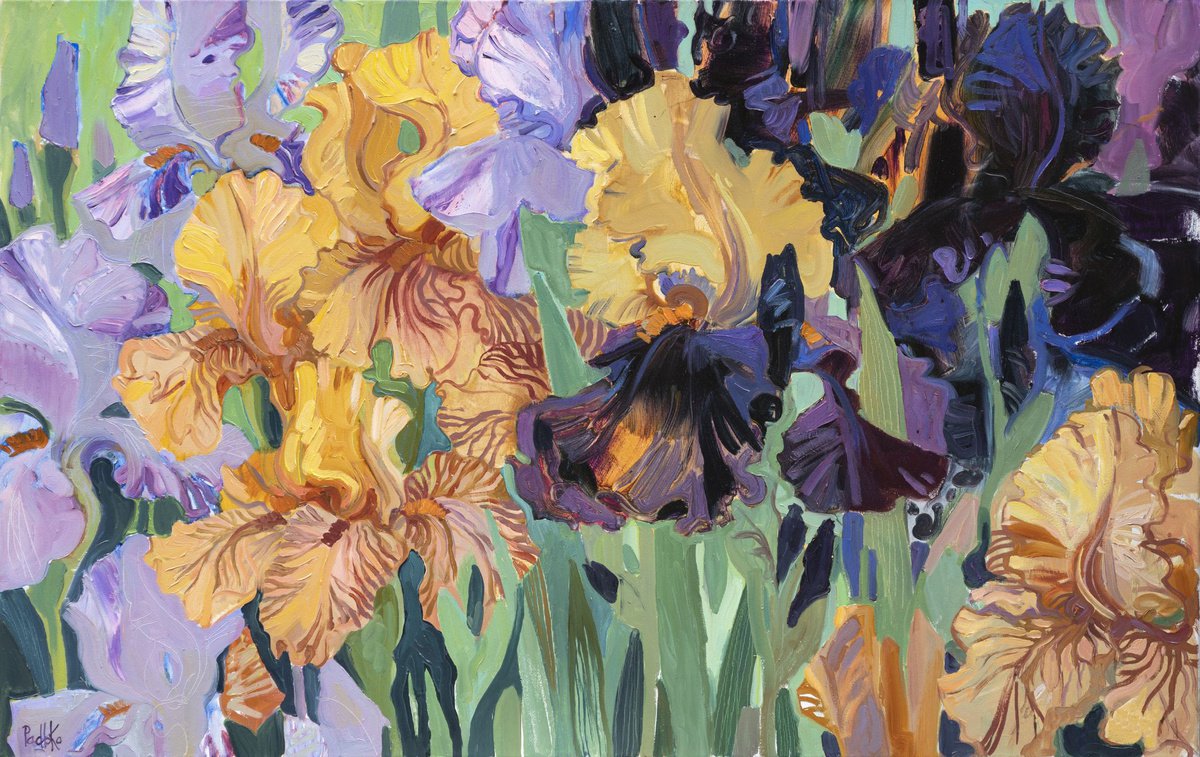 Irises. Beige. Blue. Lilac by Liudmyla Korzh-Radko