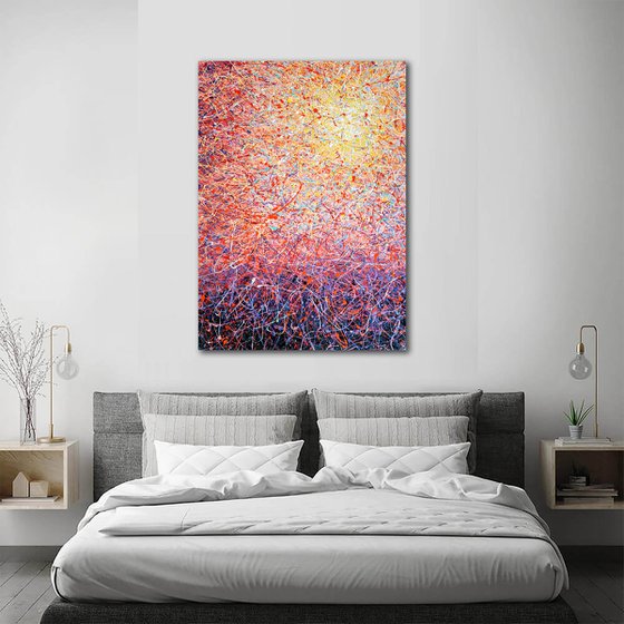 Breit Sunrise Philosophical meaning Dawn of life abstract painting Tender orange pink colors Beautiful moment