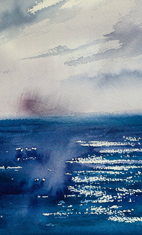 Ocean. Half abstract. Water sea blue small landscape interior detail seascape drama sky storm by Sasha Romm